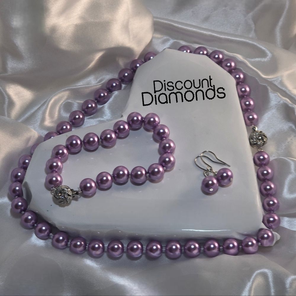 Violet (Pink Purple) South Sea Shell Pearls-4 Piece Earrings, Necklace, Bracelet